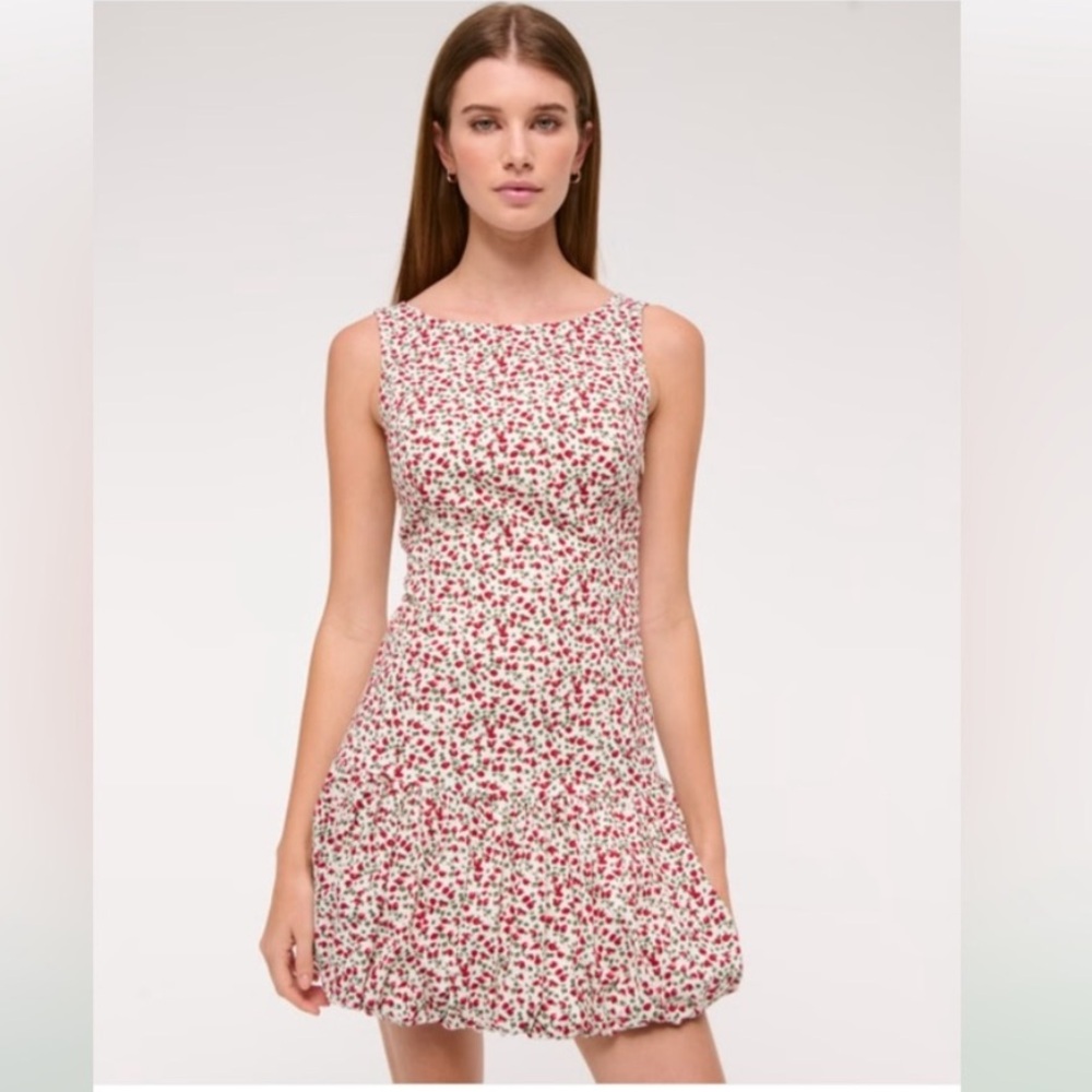 Abercrombie and Fitch high neck bubble hem mini dress strawberry print NWT